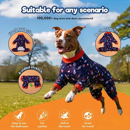 Vista 2 de LovinPet Pijama Pitbull, pijama para perro, estampado de naves espaciales