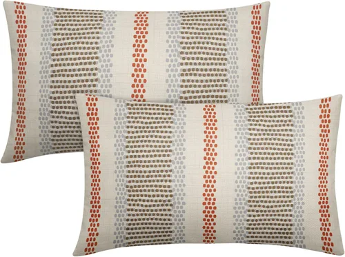 Vista 52 de Juego de 2 fundas de almohada negras y azules con rayas de puntos grises, decorativas para exteriores, estilo boho rústico, para sofá, cama, cojín