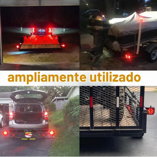Vista 7 de Luces de remolque, 2 piezas de luces traseras combinadas cuadradas rojas LED, luces de freno, parada, giro, licencia para remolque utilitario