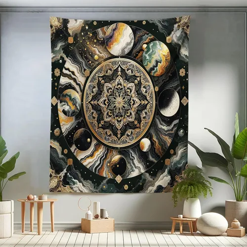 Vista 140 de Ambesonne Tapiz de hongos, atmósfera psicodélica, escena astral estrellada con motivos orientales trippy, decoración de tela para colgar en la pared