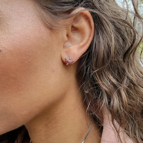 Vista 17 de Aretes de piedra preciosa natural en bruto con oro rosa sobre plata de ley 925, 6 a 0.276 in, regalo de piedra de nacimiento de calidad genuina