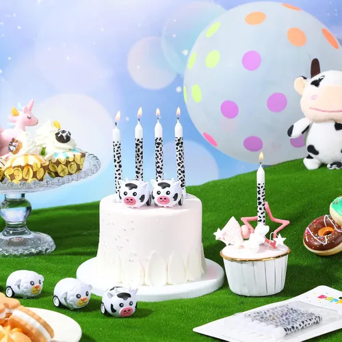 Vista 4 de 12 velas de cumpleaños con temática de vaca, decoración de pastel para decoración de fiesta de vaca, ducha, cumpleaños, temática de animales