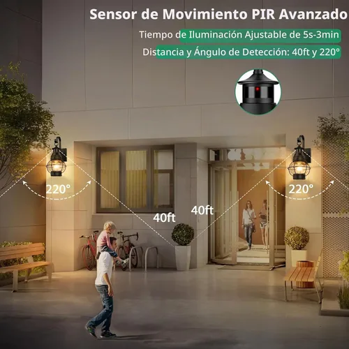 Vista 2 de Lamomo Lámpara de pared para exteriores, sensor de movimiento, luces de porche para exteriores, lámpara de pared negra del atardecer al amanecer
