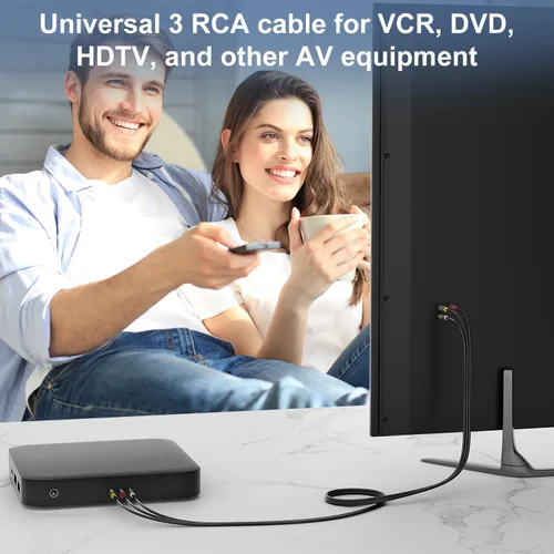 Vista 3 de J&D Cable RCA de audio y video, 3 RCA macho a macho, chapado en oro, cable AV estéreo de 3 pies, compatible con decodificador, altavoz