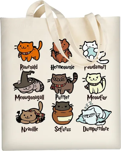 Vista 11 de AUSVKAI Bolsa de lona estética para mujer, lindas bolsas de algodón reutilizables de tela para compras, playa, comestibles, Libro de flores de gato