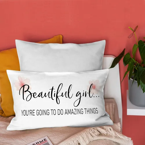 Vista 3 de Burosev Funda de almohada suave con texto en inglés "Beautiful Girl You're Going to Do Amazing Things", funda de almohada decorativa con citas