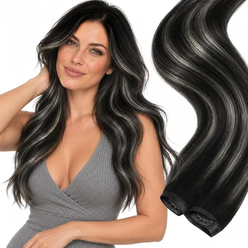 Vista 10 de Ve Sunny Extensiones de cabello humano real con clip balayage, color marrón castaño degradado a rubio, 12 pulgadas, 5 unidades, 2.82 onzas