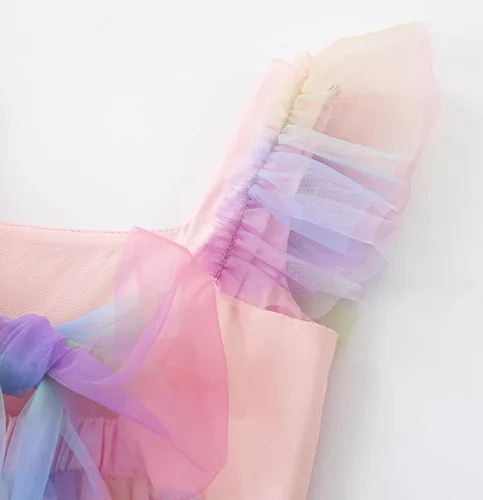 Vista 4 de Vestido tutú para niñas pequeñas, con mangas con vuelo, sin mangas, vestido de tul de princesa, vestido de fiesta vintage para niñas pequeñas
