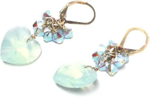 Vista 6 de 14x14mm Crystal Heart Pale Green Cluster Drop Earrings Sterling Silver or Gold-Filled