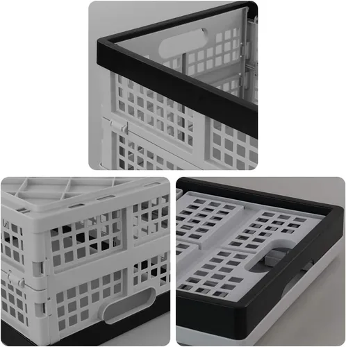 Vista 3 de Paquete de 4 cajas de almacenamiento plegables de plástico de 15 L, cajas plegables, cajas de almacenamiento apilables de plástico