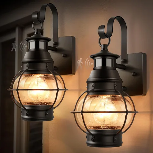 Vista 12 de Lamomo Lámpara de pared para exteriores, sensor de movimiento, luces de porche para exteriores, lámpara de pared negra del atardecer al amanecer