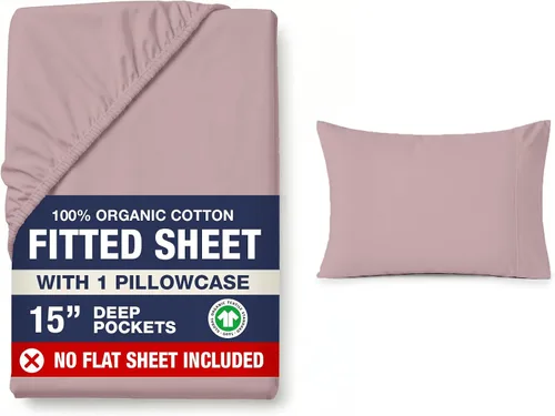 Vista 56 de LANE LINEN - Sábana bajera tamaño individual 100% algodón orgánico y 1 funda de almohada, tejido de percal suave, transpirable, apta para colchones