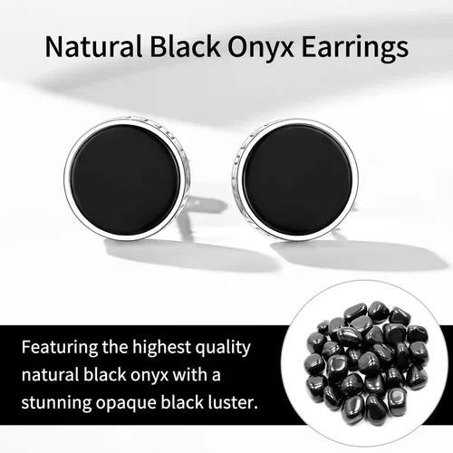 Vista 2 de ChicSilver Pendientes de tuerca de plata de ley 925 con runa vikinga de ónix negro natural para mujeres y hombres