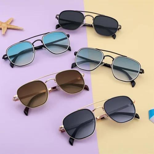 Vista 6 de FEISEDY Gafas de sol cuadradas Pilot B2953 con lentes degradadas retro pequeñas de metal