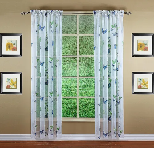 Vista 4 de Today's Curtain Panel semitransparente con estampado de mariposas, 63", azul, 54W x 63L