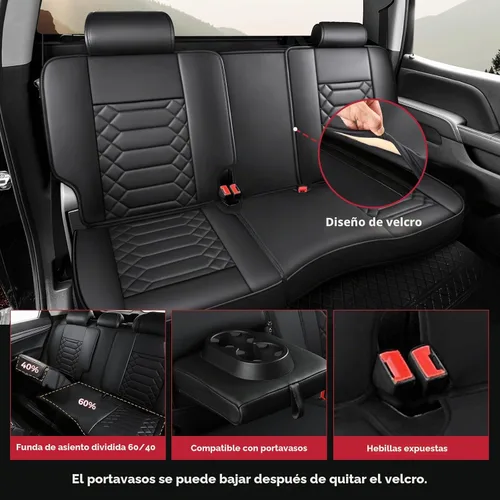 Vista 4 de FREESOO - Funda de asiento personalizada Silverado 1500/2500/3500 2014-2018, color negro custom fit, faux leather, waterproof, 5 seats, airbag