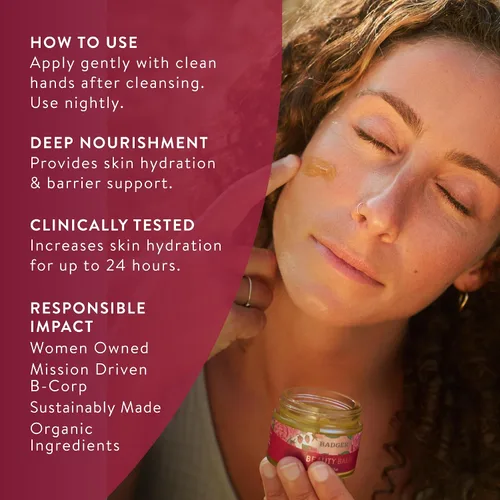 Vista 5 de Badger Rose Beauty Balm, tratamiento nutritivo 100% orgánico para cara, cuello y manos con aceite esencial de rosa puro, hidratante facial intensivo