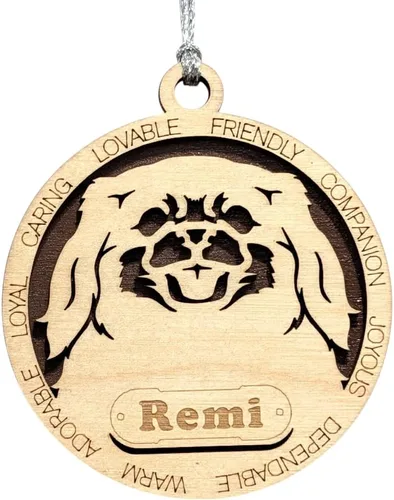 Vista 108 de Adorno de Navidad personalizado para perro Cavalier King Charles Spaniel, redondo de 3 pulgadas, madera cortada con láser de 2 capas, nombre y texto