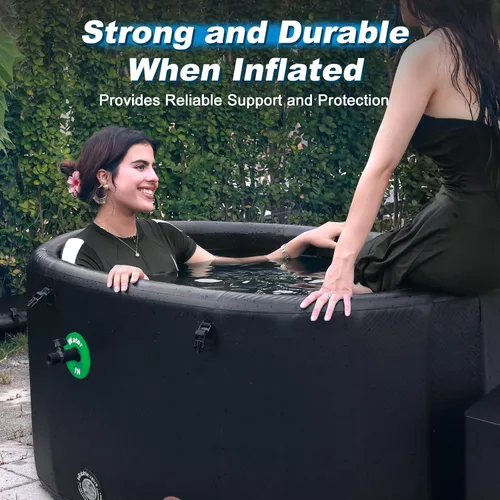 Vista 6 de Bañera fría ovalada de 216 galones – Bañera de hielo inflable XXL con tapa aislada, compatible con enfriador de baño de hielo, bañera portátil