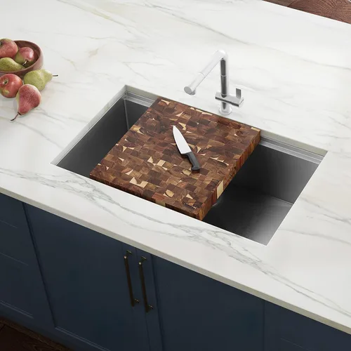 Vista 6 de Ruvati RVA2445ACA Tabla de cortar grande de madera maciza con bloque de carnicero de acacia de grano final de 17 x 16 x 2 pulgadas de grosor