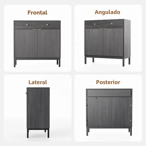 Vista 9 de Mericonia Aparador Buffet Gabinete Almacenamiento, Consola de madera moderna acanalada Credenza