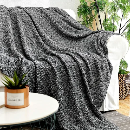 Vista 8 de Longhui bedding - Manta de punto negra para sofá, suave, acogedora, lavable a máquina, 100% algodón, manta de sofá, pesada, de 2.5 libras, bolsa