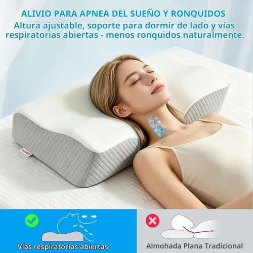 Vista 4 de Ergo - Almohada cervical cervical para el dolor de cuello, apnea del sueño y alivio de ronquidos, almohada para dormir de lado – Espuma
