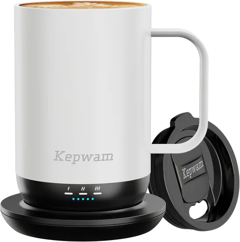 Vista 14 de Kepwam Taza de Café Autocalentante T1, Taza de Café Recargable Calentada de 16oz, Taza de Café Inteligente con Calentamiento Controlado por