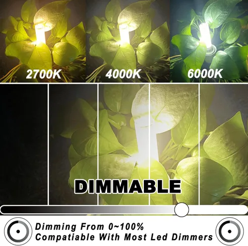 Vista 3 de Bombillas LED JDE11 120V 100W Bombillas Halógenas de Candelabro Equivalentes Regulables, T3 T4 Mini Base JD E11, 4000K Blanco Natural 10W 1000LM E11