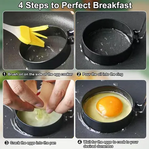 Vista 7 de 2 anillos de huevo para freír huevos, moldes redondos antiadherentes para desayuno, panqueques y planchas