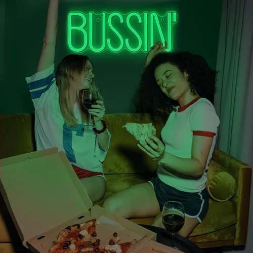 Vista 4 de Lumoonosity Letrero de neón Bussin - Luces de neón led de Meme Bussin para jugadores/streamers/influencers – Letras de neón verdes modernas