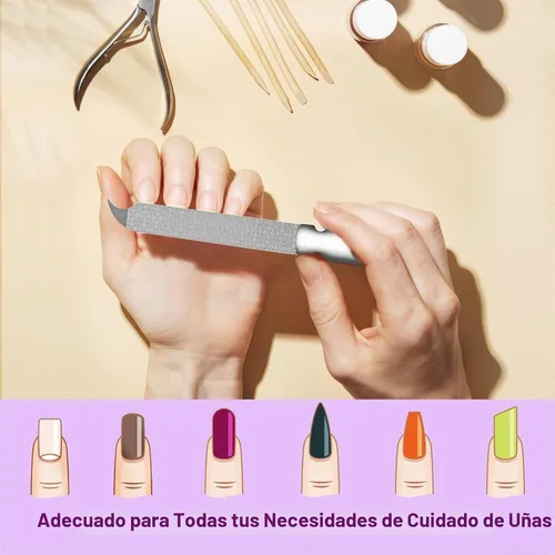 Vista 2 de Lima de uñas de metal para uñas naturales, limas de uñas de acero inoxidable con punta afilada y puntiaguda, funda de lima de uñas de doble cara