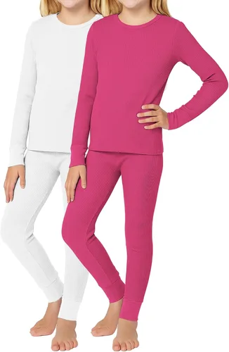 Vista 9 de Rene Rofe Conjunto de ropa interior térmica para niñas, 4 piezas, camisa térmica de manga larga y pantalones térmicos largos Fucsia/Azul marino