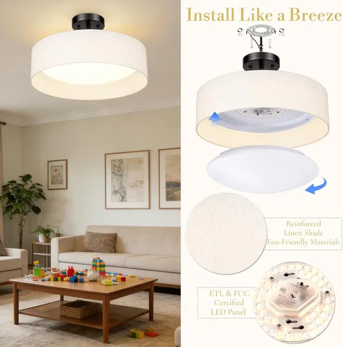 Vista 15 de Hamilyeah Lámpara de techo semiempotrada con pantalla de tela blanca, lámparas LED de 12 pulgadas para montaje en techo, lámpara de techo LED