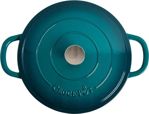 Vista 3 de Crock-Pot Artisan - Braiser de hierro fundido esmaltado con tapa, 5 cuartos de galón, verde azulado degradado Turquesa Degradado