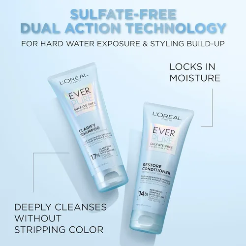 Vista 2 de L'Oreal Paris Acondicionador Restore sin sulfato con antioxidantes, acondicionador hidratante para exposición al agua dura y acumulación de peinado