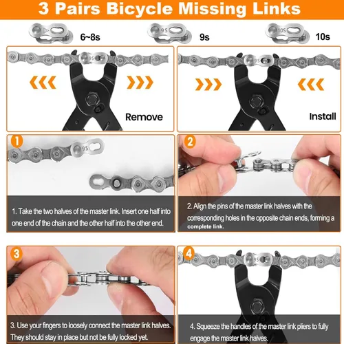 Vista 8 de Kit de herramientas de reparación universal de cadena de bicicleta con herramienta rompedor de cadena de bicicleta, alicates de eslabones maestros