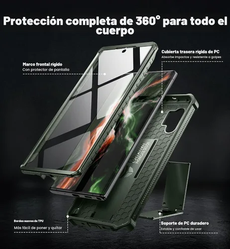 Vista 6 de Dexnor Funda para Samsung Galaxy Note 10+ Plus, [protector de pantalla y soporte integrados] Protección de grado militar de servicio pesado a prueba