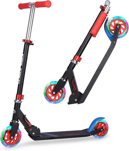 Vista 9 de Kick Scooter - Scooter portátil plegable para niños, diseño plegable ligero con alta visibilidad RGB iluminado LED en ruedas