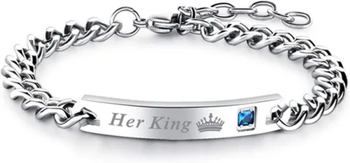Vista 4 de Regalo para amante, su reina y su rey, pulseras de acero inoxidable para parejas, para mujeres y hombres, juego de joyas a juego