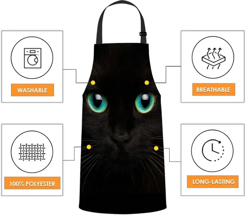 Vista 4 de Delantal para Mujeres Hombres 002, Gato negro con ojos verdes