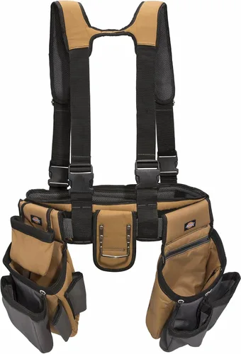 Vista 8 de Dickies Plataforma de trabajo de carpintero de 4 piezas, tirantes acolchados para cinturón de herramientas, malla de enfriamiento, cinturón de Negro