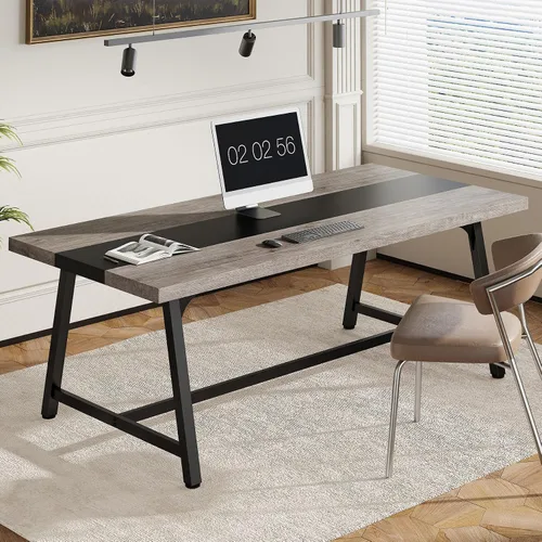 Vista 7 de Tribesigns Mesa de computadora: escritorio de oficina ejecutiva de 70.86 pulgadas con mesa grande, escritorio de estudio moderno con marco de metal