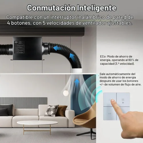 Vista 4 de GROWNEER - Ventilador de escape de baño en línea de 15 cm, ventilador de ventilación de 220 CFM con control remoto, ventilador de techo de 5