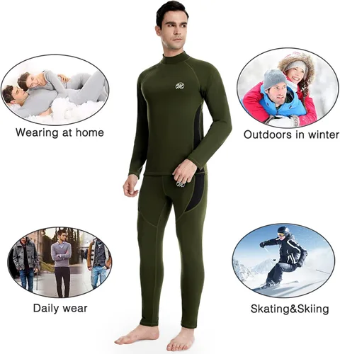 Vista 7 de MEETWEE Conjunto de ropa interior térmica para hombre, equipo de esquí de invierno, forro polar, capa base larga, cálida, parte superior e inferior