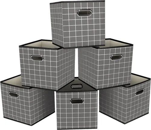 Vista 9 de STOREONE - Cubos de almacenamiento de tela con contenedores de cestas (28x28x28 cm) con asas dobles para estante, armario, organizadores de Negro