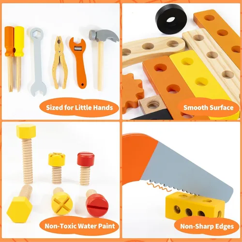 Vista 7 de Wooden Kids Tool Bench 54 PCS Montessori STEM Tool Set for Toddlers Age 3+