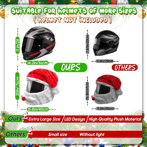 Vista 2 de Funda extra grande para casco de motocicleta de Papá Noel de Navidad con luz, sombrero de decoración de 30 x 15.8 pulgadas para hombres y mujeres