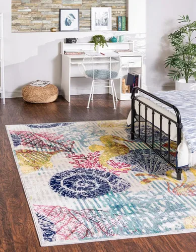 Vista 8 de Unique Loom Ariel Collection - Alfombra de área con caballito de mar (2 pies x 3 pies 1 pulgada, rectangular, multicolor, marfil)