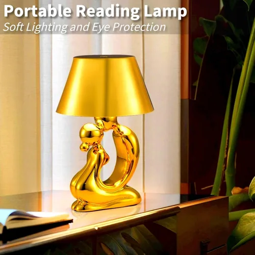 Vista 4 de Lámpara de mesa inalámbrica, lámpara de estatuas de Thinker, lámpara de escritorio estética LED táctil, recargable, funciona con pilas, luz de noche